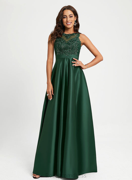 Tabitha Sequins Satin Lace Ball-Gown/Princess Floor-Length Prom Dresses Scoop With