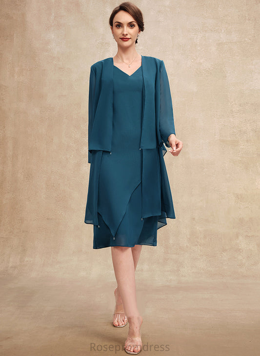 V-neck Mother of the Bride Dresses of the Mother Bride Sheath/Column Parker Dress Knee-Length Chiffon