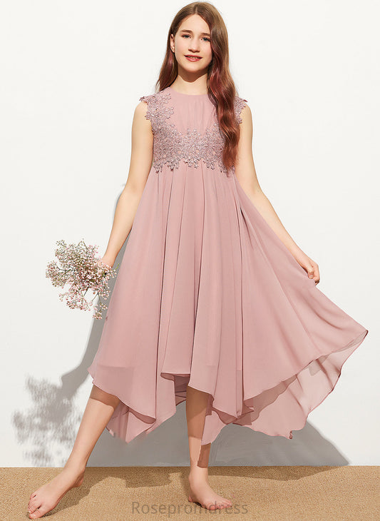 Tea-Length Junior Bridesmaid Dresses Scoop Tess Neck A-Line Chiffon Lace