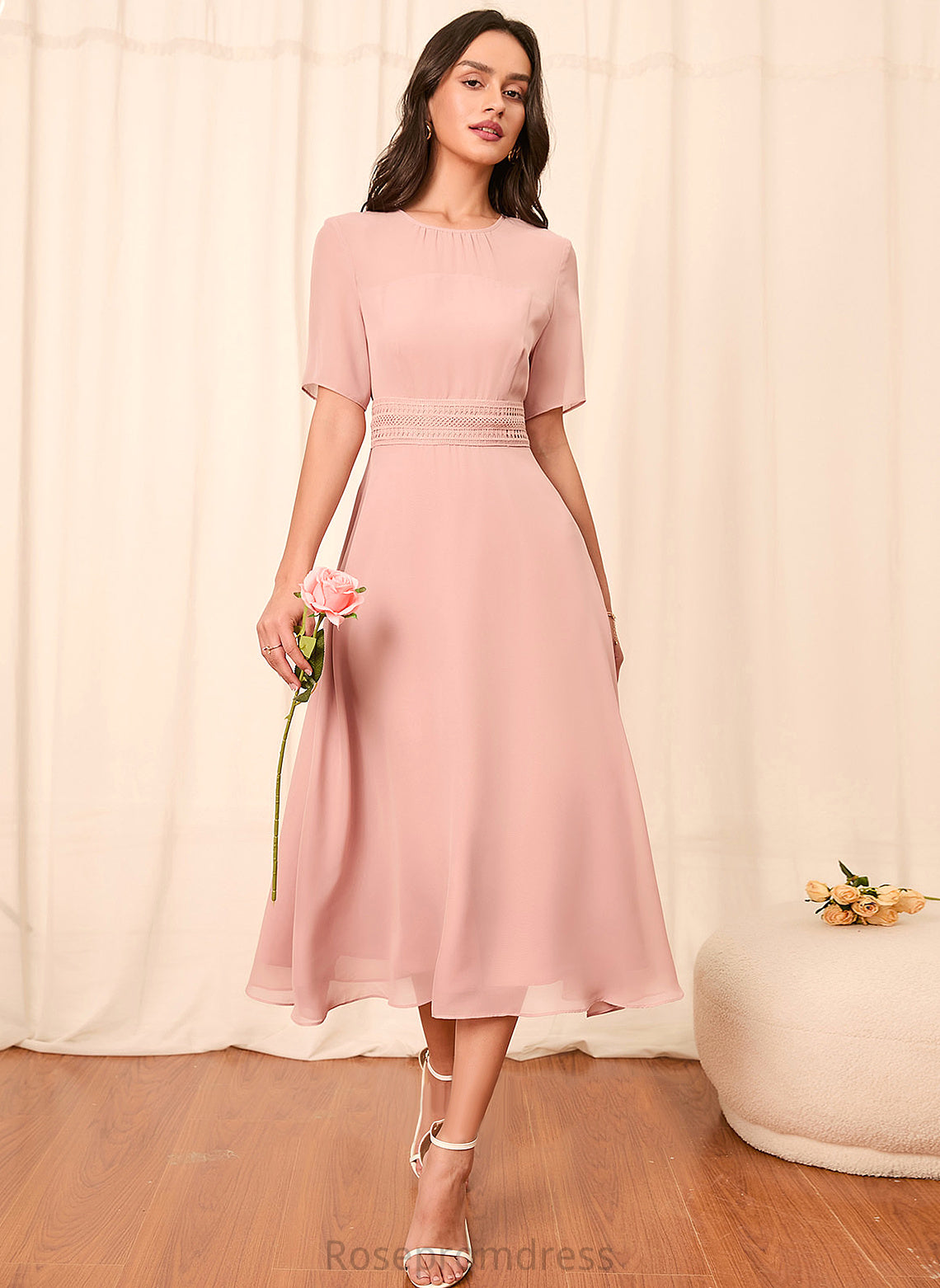 Sleeves Straps Silhouette Length A-Line Fabric Sleeve Knee-Length Leila Floor Length Natural Waist Sleeveless Bridesmaid Dresses