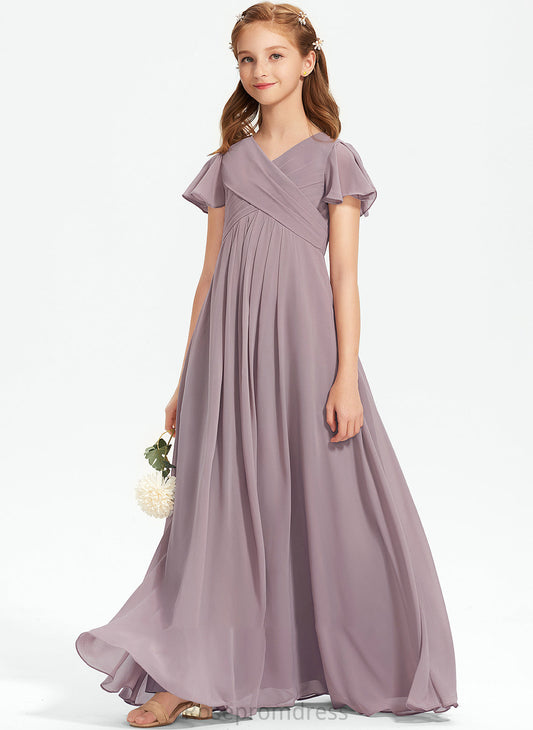 Chiffon With Junior Bridesmaid Dresses Ruffle Tanya Floor-Length A-Line V-neck