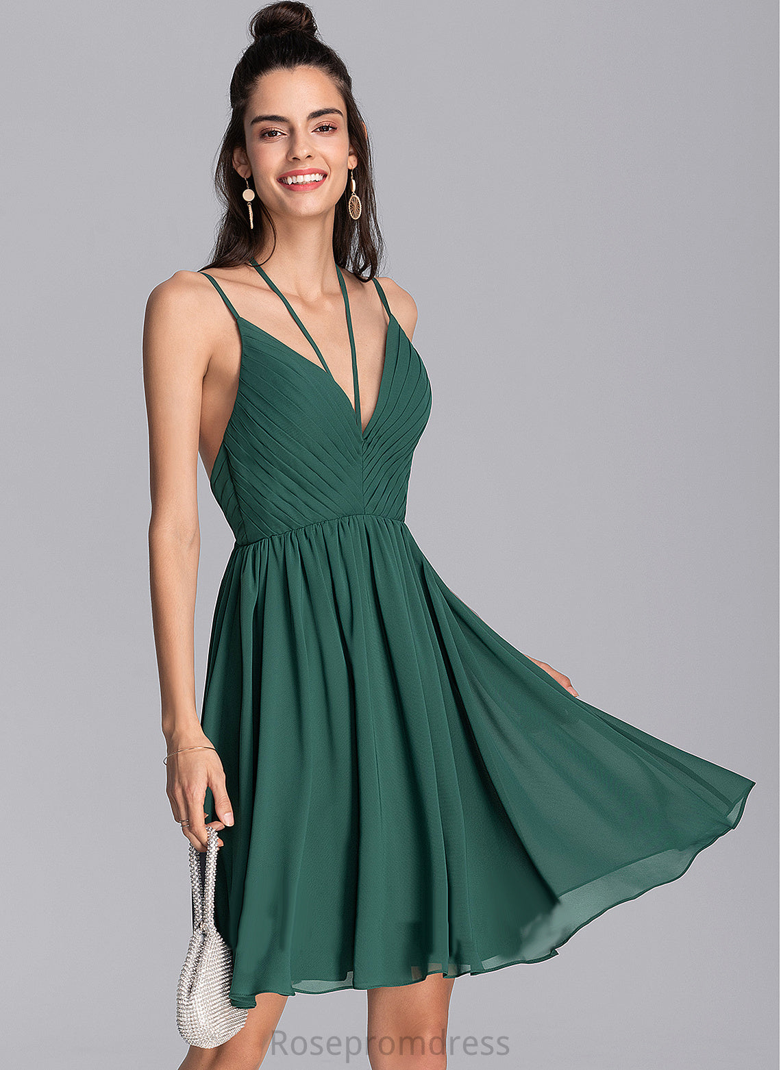 Homecoming Dress With Ruffle Kadence Knee-Length V-neck Chiffon A-Line Homecoming Dresses