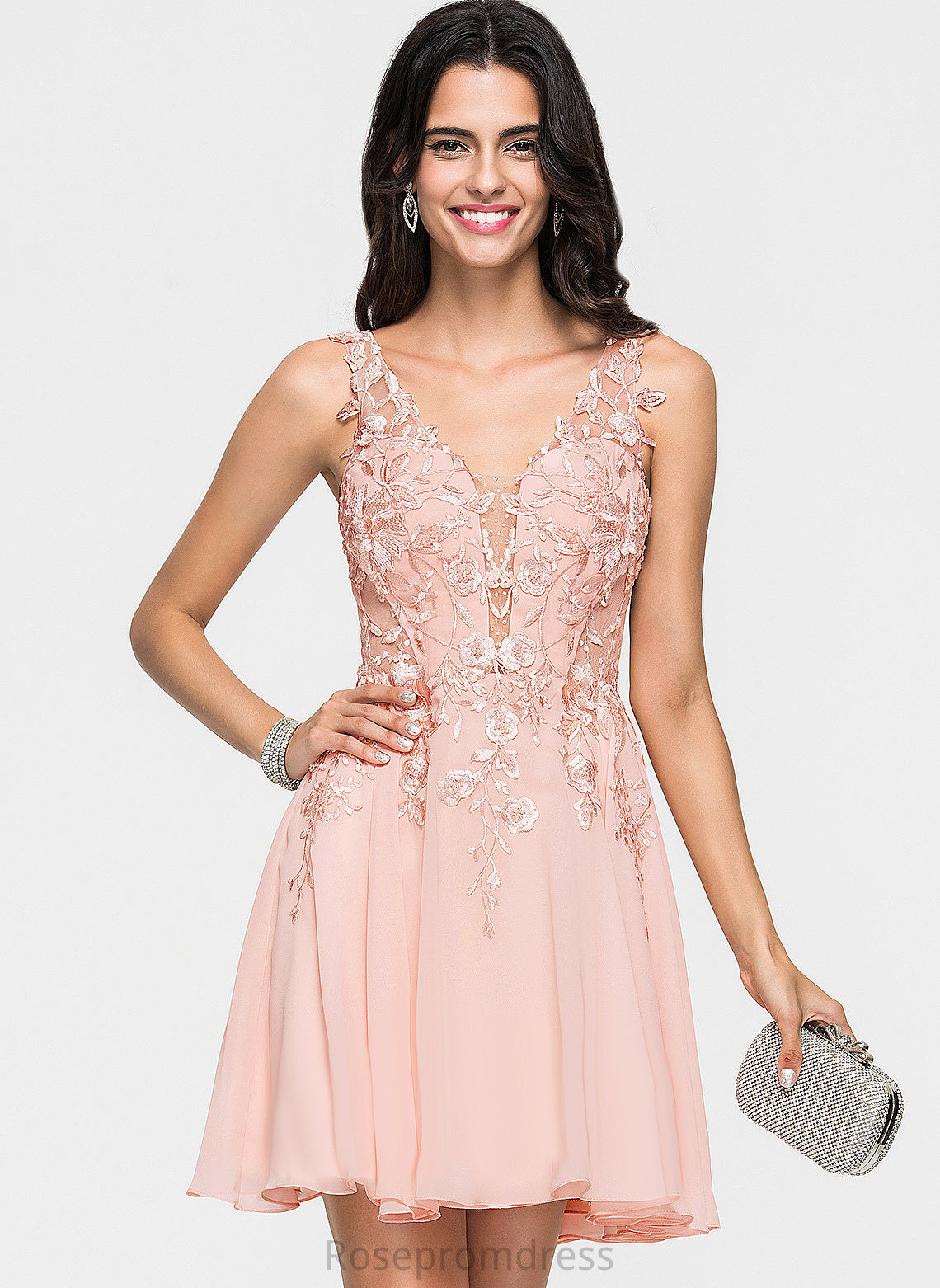 Homecoming Dress Chiffon V-neck Beading With Giovanna Short/Mini A-Line Homecoming Dresses Lace