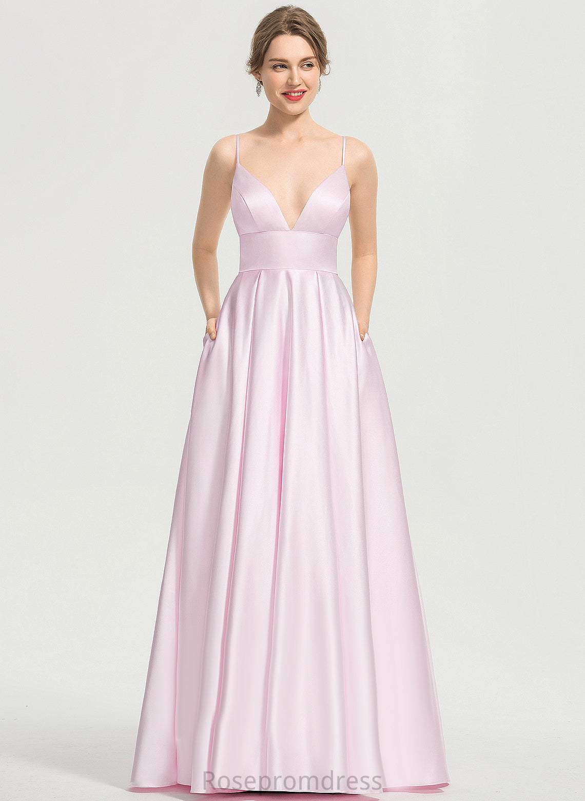 Alayna Satin A-Line Floor-Length Prom Dresses V-neck