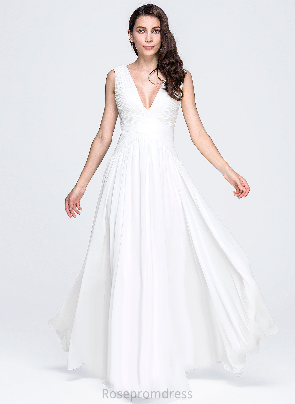 Wedding Dresses V-neck Dress Wedding Chiffon Pleated A-Line Floor-Length With Justine