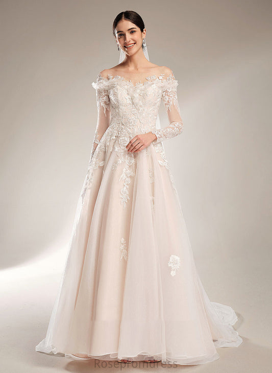 Alyson Train Tulle Wedding With Court Wedding Dresses Sequins Dress Lace Ball-Gown/Princess Off-the-Shoulder