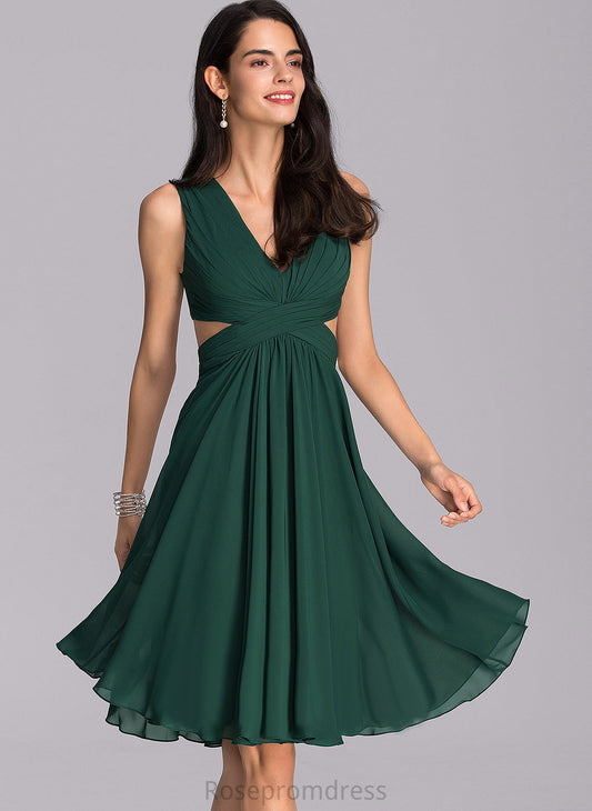 Knee-Length Cocktail Dresses Tara V-neck Cocktail Dress With Chiffon A-Line Ruffle