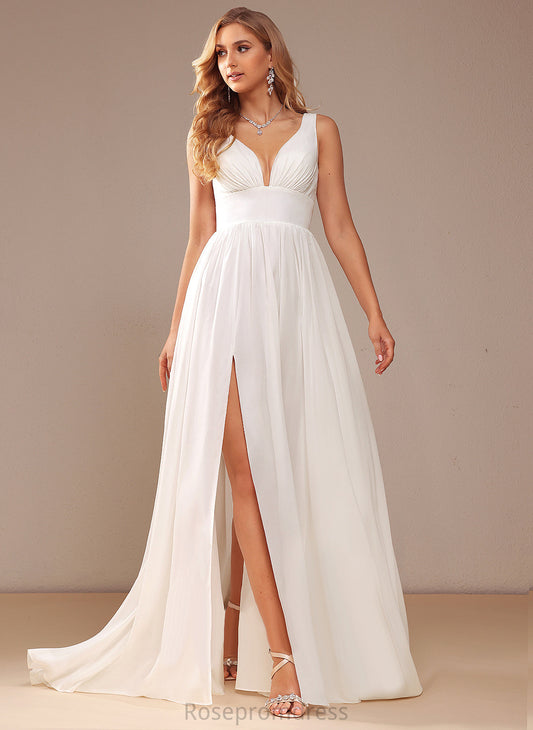 V-neck Dress Wedding A-Line Skye Train Wedding Dresses Sweep Chiffon