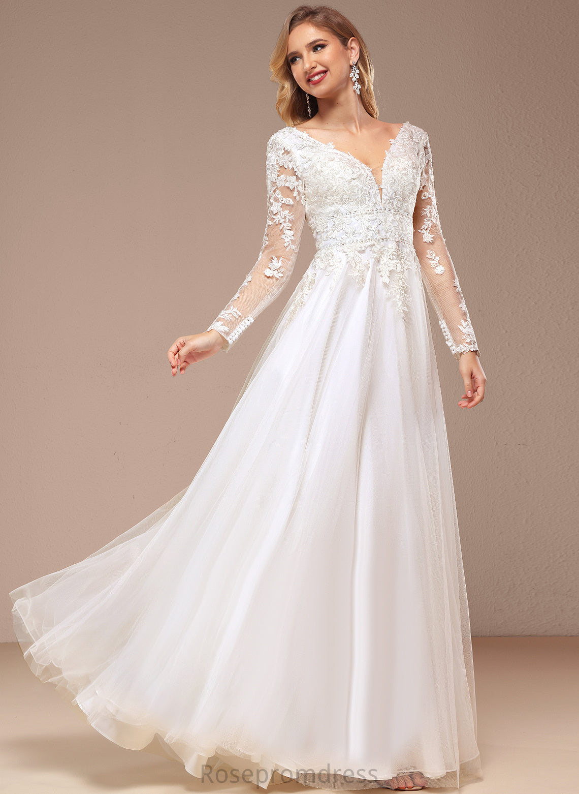 Tulle Dress Beading V-neck A-Line Lace Wedding Dresses Jolie Floor-Length Sequins With Wedding