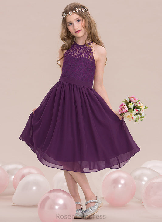 A-Line Knee-Length Scoop Baylee Junior Bridesmaid Dresses Chiffon Neck