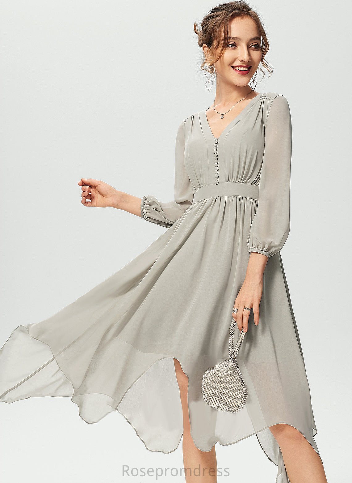 Cocktail Cocktail Dresses Dress Chiffon Asymmetrical V-neck Ruffle With Lizbeth A-Line