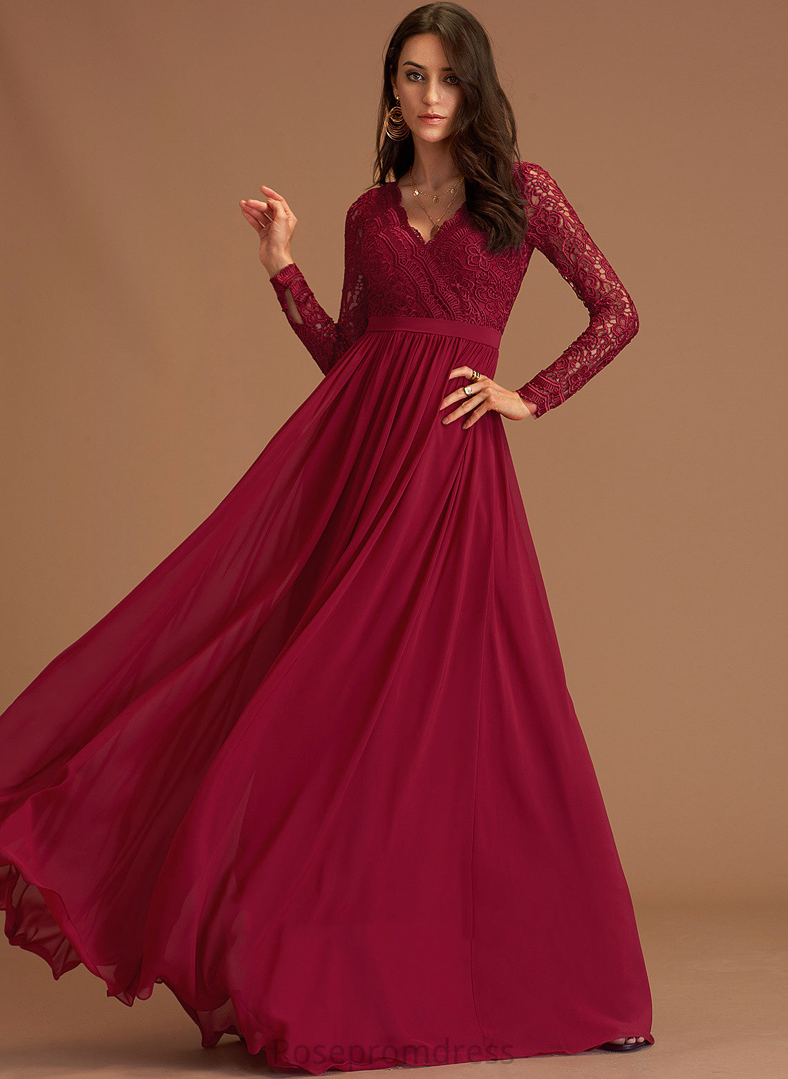 Chiffon Club Dresses Long A-line Chiffon Sleeves Maxi Zion Lace V-Neck Dresses