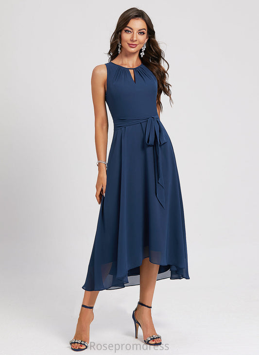 A-Line Neck Asymmetrical Sash With Cocktail Dresses Cocktail Katharine Dress Chiffon Scoop