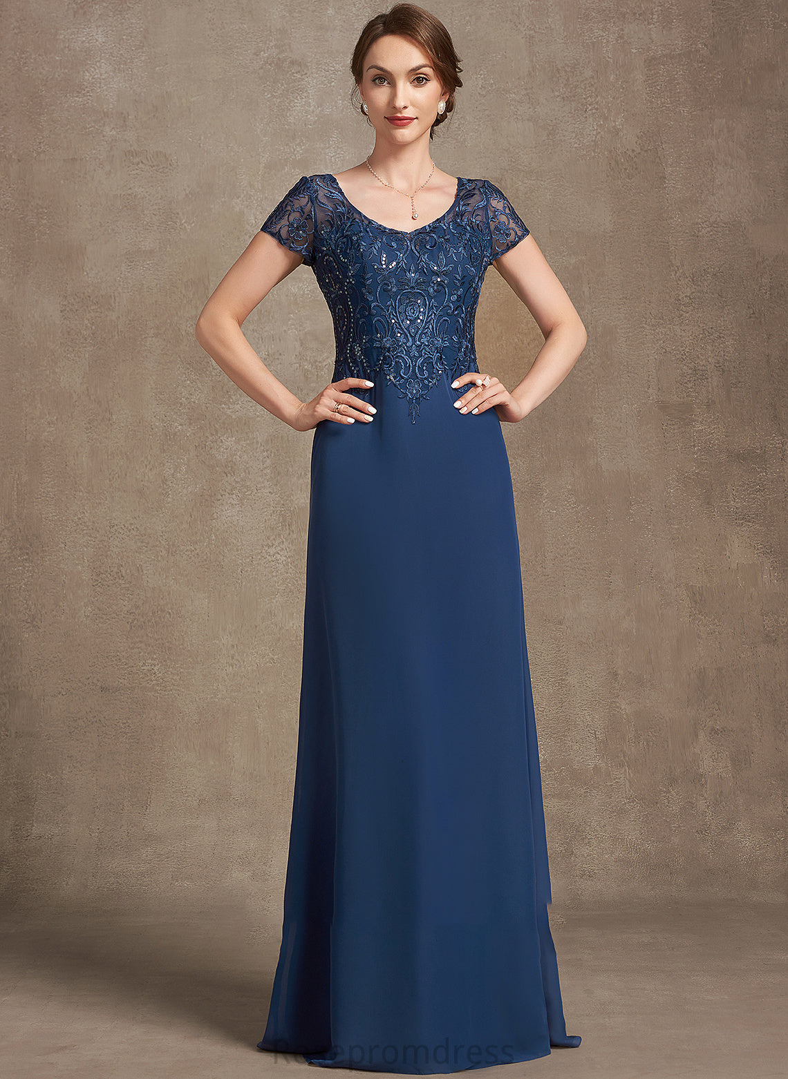 Lace the Aubree Bride Mother of the Bride Dresses Sequins A-Line Floor-Length With V-neck Mother of Chiffon Dress