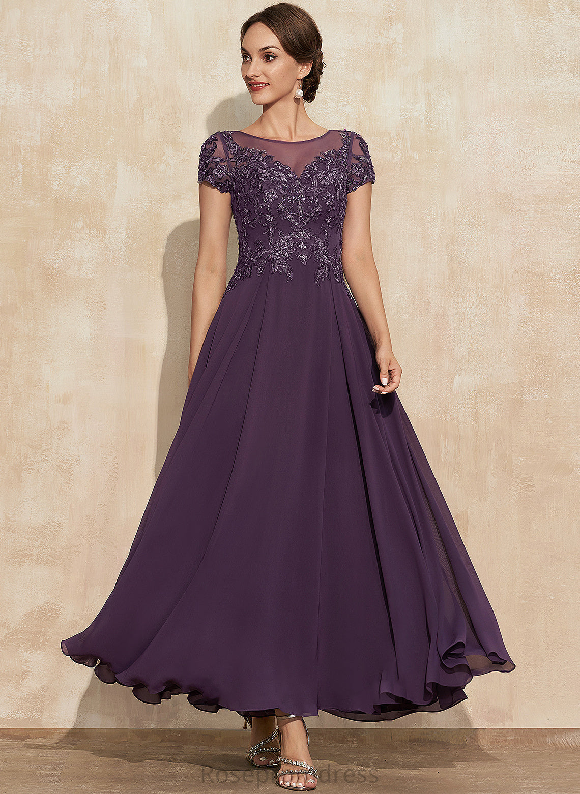 With Chiffon Jaycee A-Line Lace Scoop Ankle-Length Mother Neck Dress Sequins Mother of the Bride Dresses the Bride of