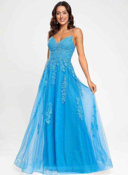 Tulle Floor-Length A-Line Lorena Prom Dresses V-neck