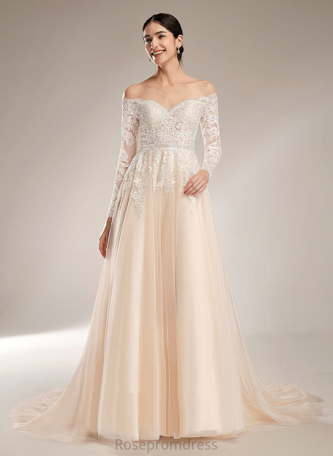 Chapel Wedding Ball-Gown/Princess Train Dress Lace Tulle Sequins Illusion Selah With Wedding Dresses