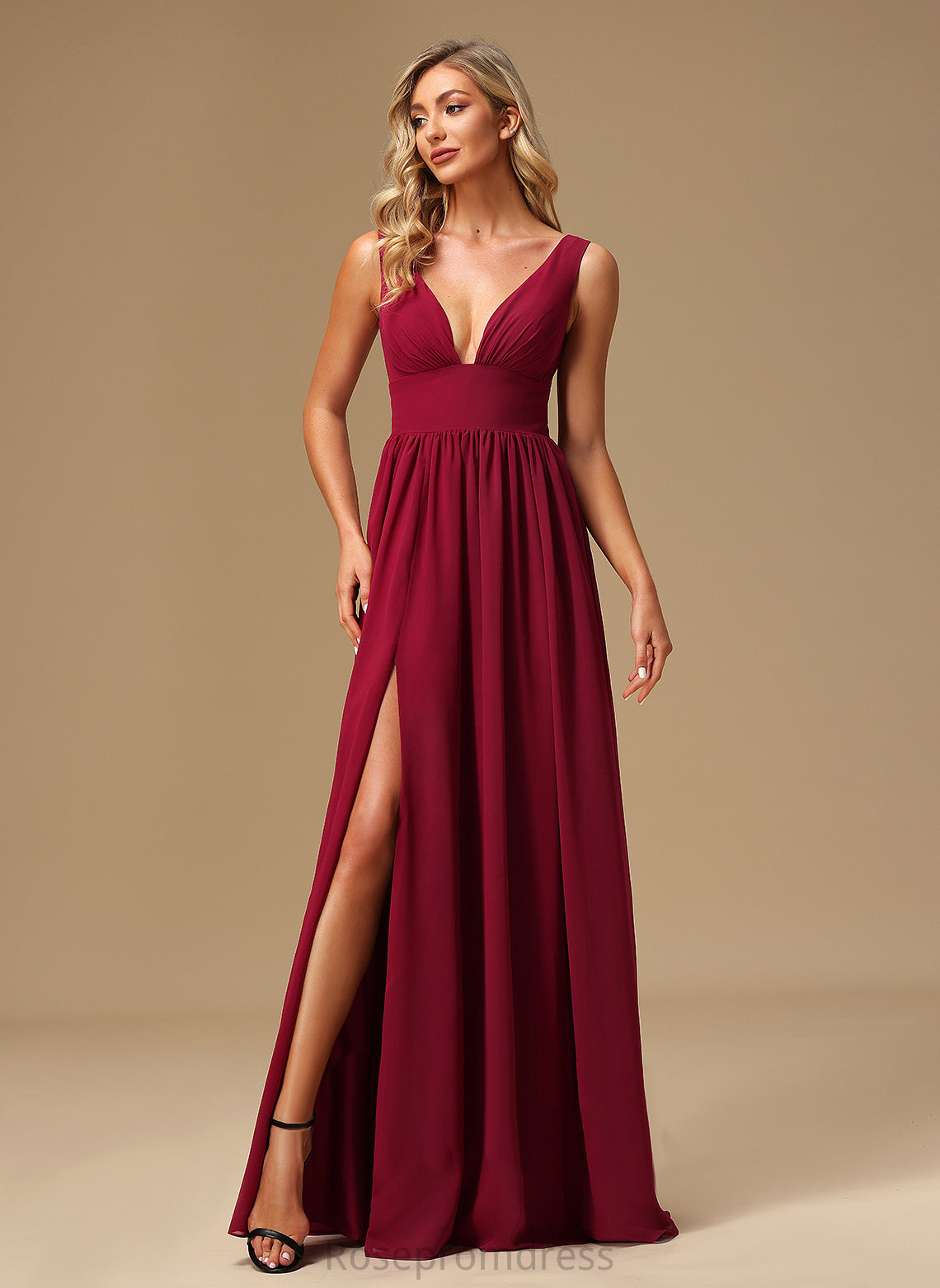 A-line Fabric Silhouette Straps&Sleeves Floor-Length Neckline V-Neck Length Eleanor A-Line/Princess Floor Length Sleeveless Bridesmaid Dresses