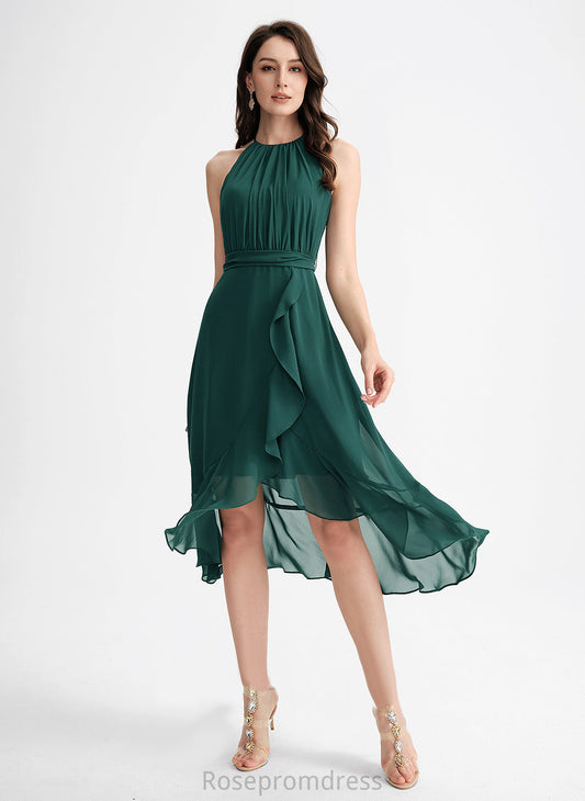 Asymmetrical Chiffon Cocktail Dresses Cocktail A-Line Bow(s) With Stacy Ruffle Neck Scoop Dress