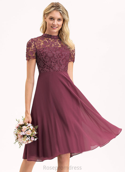 Knee-Length Lace Dress Emma Neck Chiffon A-Line Scoop Cocktail Cocktail Dresses