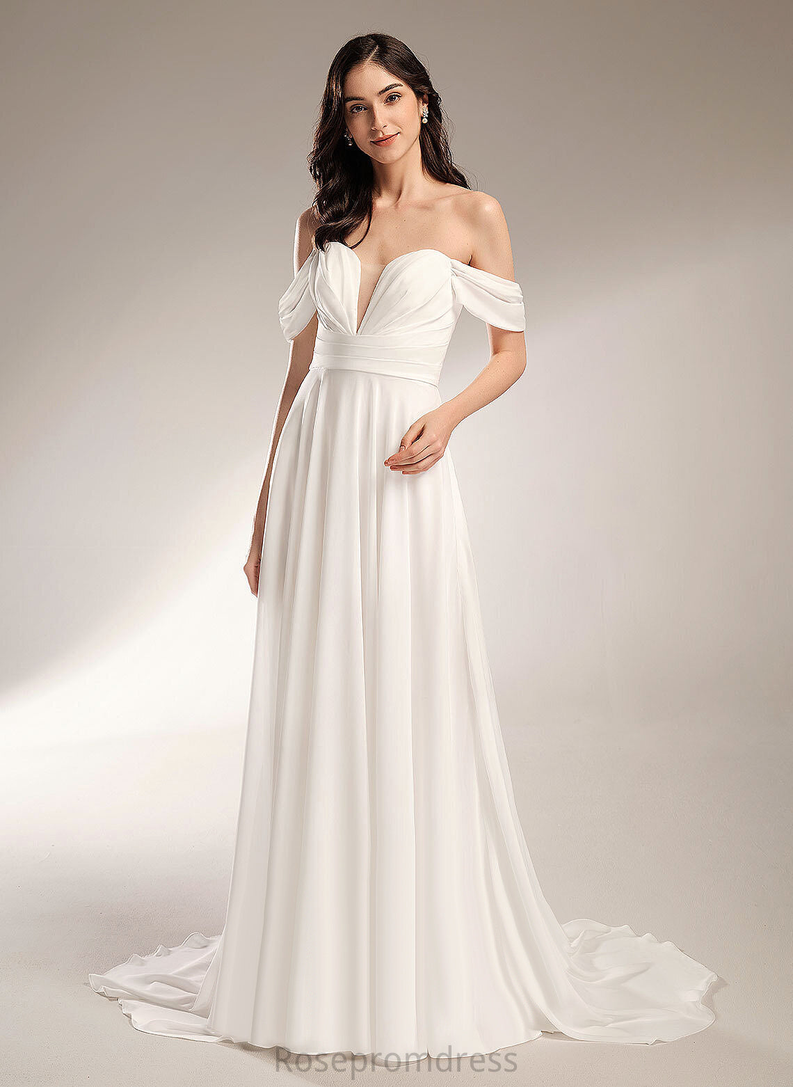 Court Dress Wedding Pleated Train With Magdalena Wedding Dresses Off-the-Shoulder Chiffon A-Line