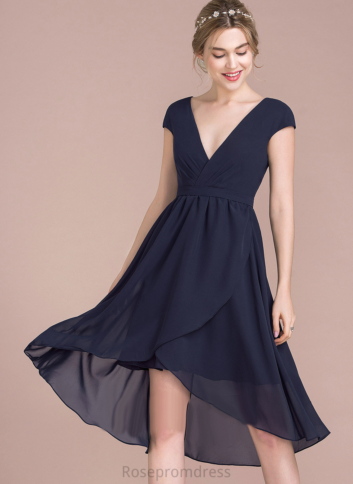 Cocktail Dresses Asymmetrical Cocktail Dress V-neck Chiffon A-Line Nia