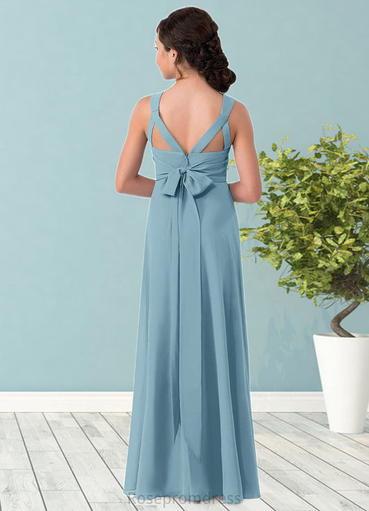 Jasmin A-Line Ruched Chiffon Floor-Length Junior Bridesmaid Dress SRSP0019991