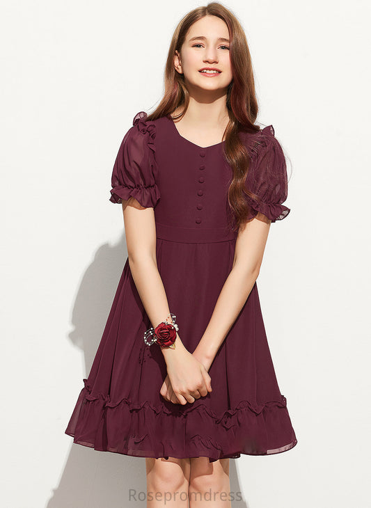 Neck With Scoop Bow(s) Cascading Ruffles Ava Knee-Length A-Line Junior Bridesmaid Dresses Chiffon