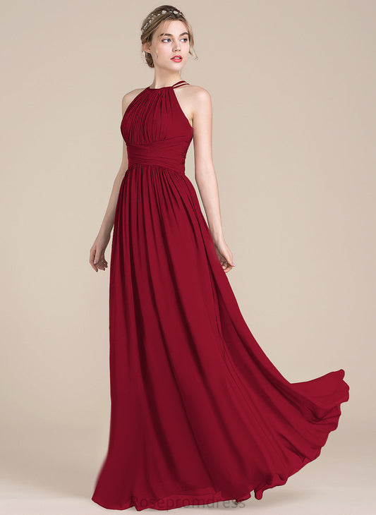 A-Line With Floor-Length Liliana Chiffon Ruffle Scoop Prom Dresses