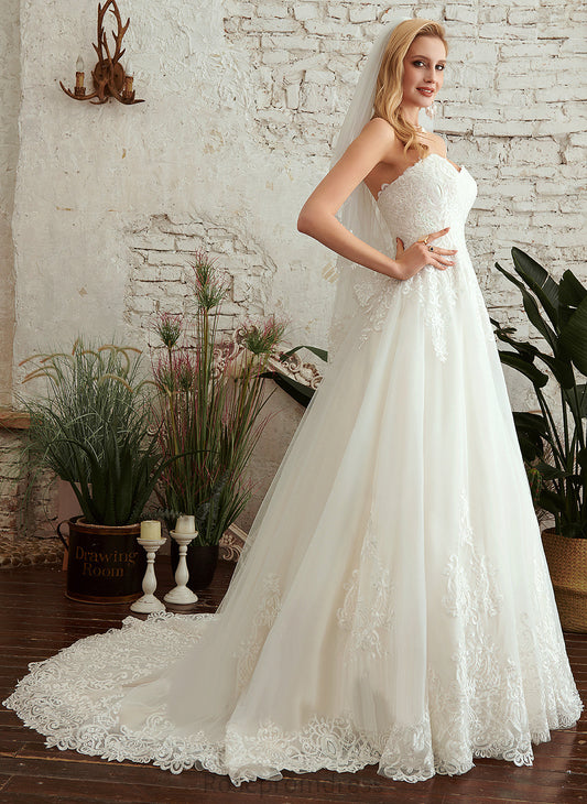 A-Line Lace Tulle Sweetheart Wedding Dresses Dress Wedding Willa Train With Court