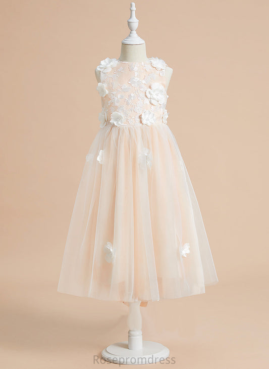 With Rory Flower Girl Dresses Flower(s)/Bow(s) Flower Tea-length - Tulle Scoop Girl Dress Sleeveless Neck A-Line