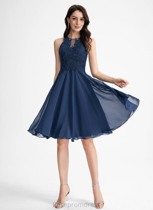 Neck With Chiffon Knee-Length Homecoming Dresses Beading Homecoming Yesenia Scoop Lace Dress A-Line