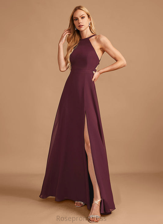 Silhouette Floor-Length HighNeck Length Fabric SplitFront Embellishment Neckline A-Line Lyric Natural Waist Floor Length Bridesmaid Dresses