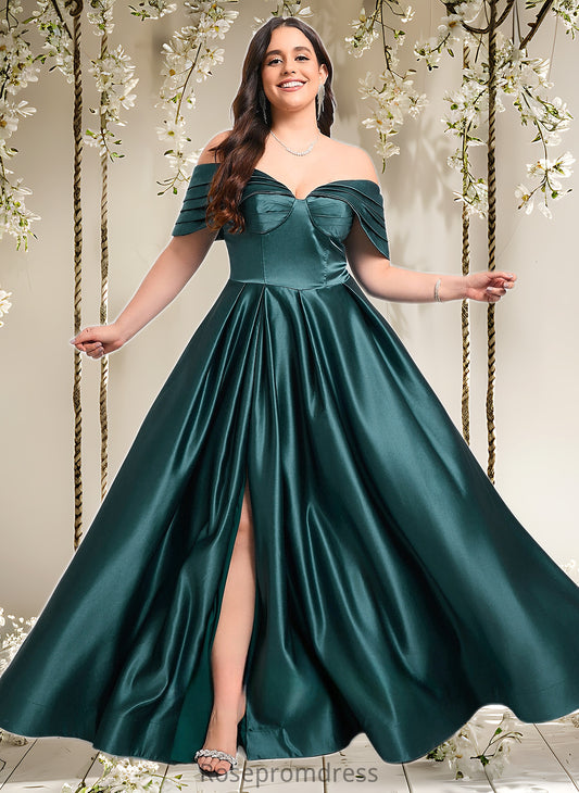 Setlla A-line Off the Shoulder Floor-Length Satin Prom Dresses With Pleated DSP0025851