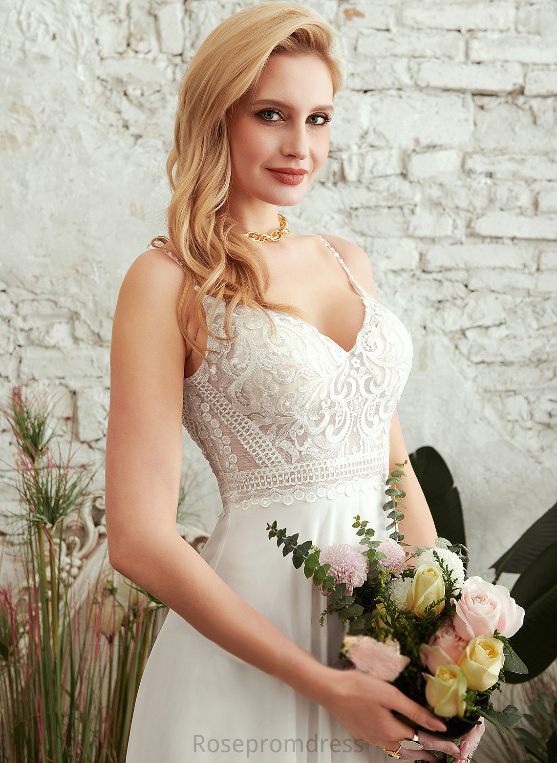 Lace Wedding Dresses Jemima Dress Floor-Length Chiffon A-Line Wedding V-neck