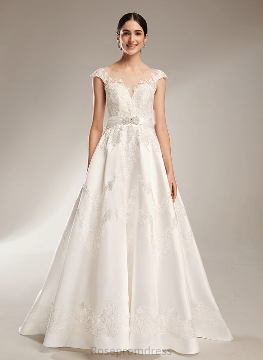 Scoop Beading Wedding Dresses With Luna Neck Satin Sequins Dress Chapel Ball-Gown/Princess Wedding Train