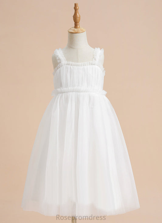 Sleeveless Knee-length Tulle A-Line Kelly Square Neckline Flower Girl Dresses - Girl Dress Flower