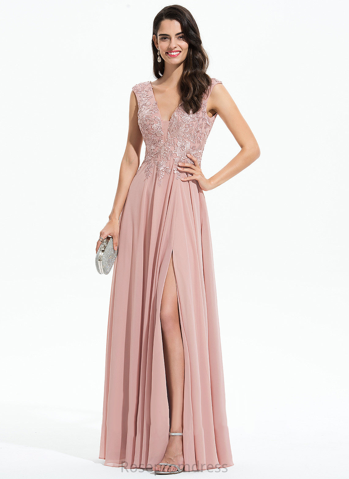 Floor-Length Chiffon A-Line Reese V-neck Prom Dresses