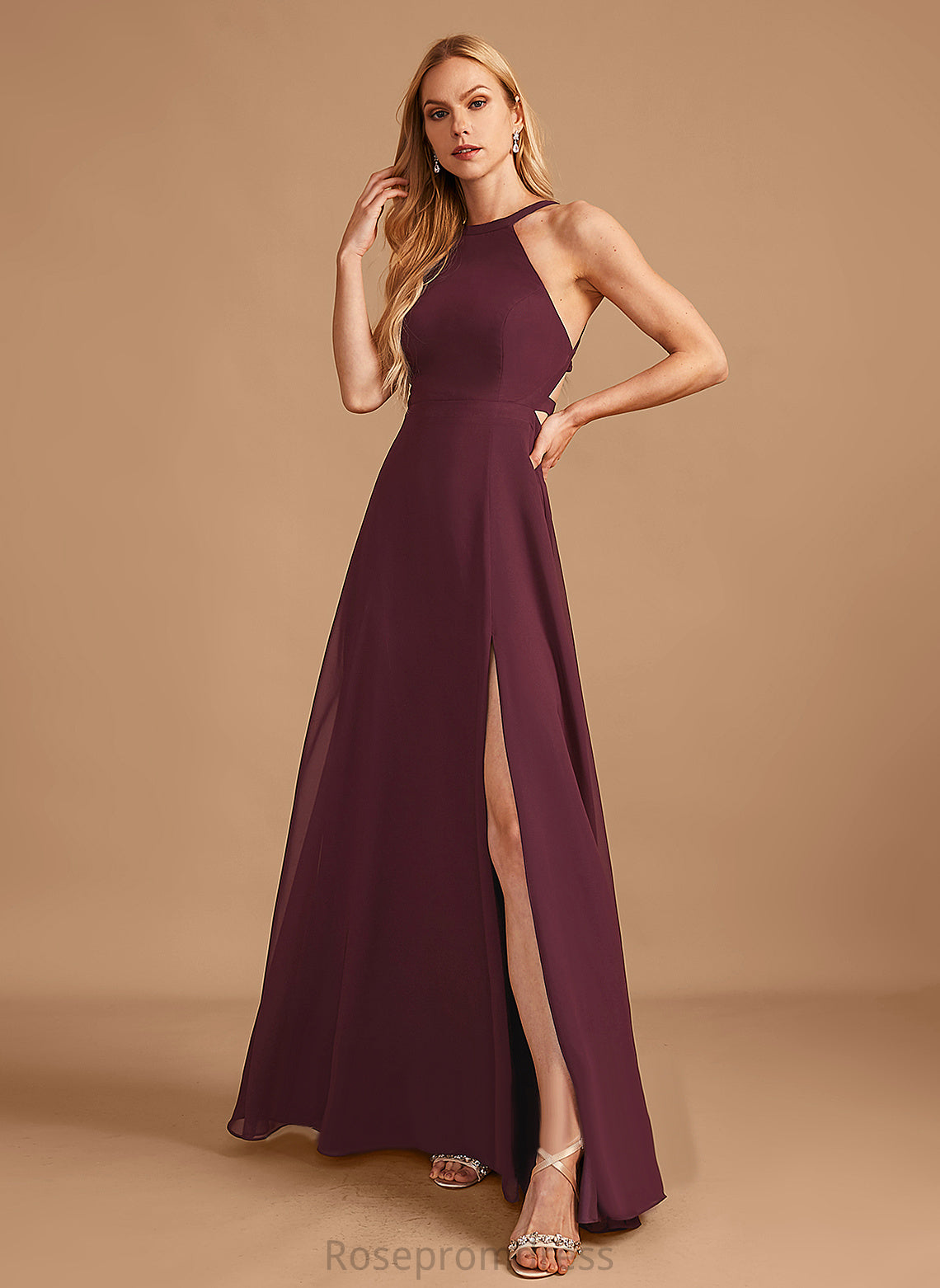 Silhouette HighNeck Neckline A-line Straps&Sleeves Length Floor-Length Fabric Alisha Floor Length Natural Waist Sleeveless Bridesmaid Dresses