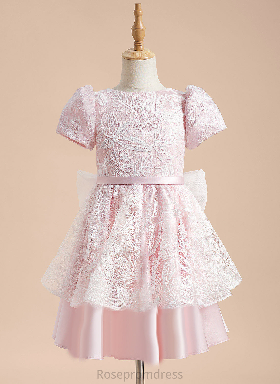 Neck Girl - Scoop Evie Satin/Tulle Dress A-Line Sleeves Knee-length Short Flower Lace/Sequins/Bow(s) With Flower Girl Dresses