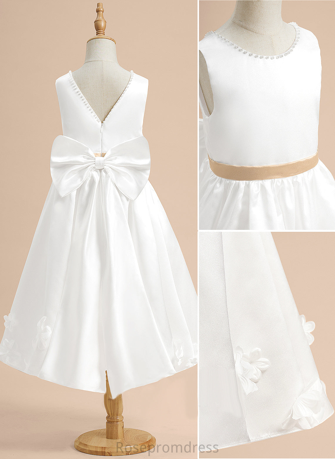 Girl Dress Flower Girl Dresses - Sleeveless Deborah A-Line With Satin Sash/Beading/Flower(s)/Bow(s) Scoop Neck Flower Tea-length