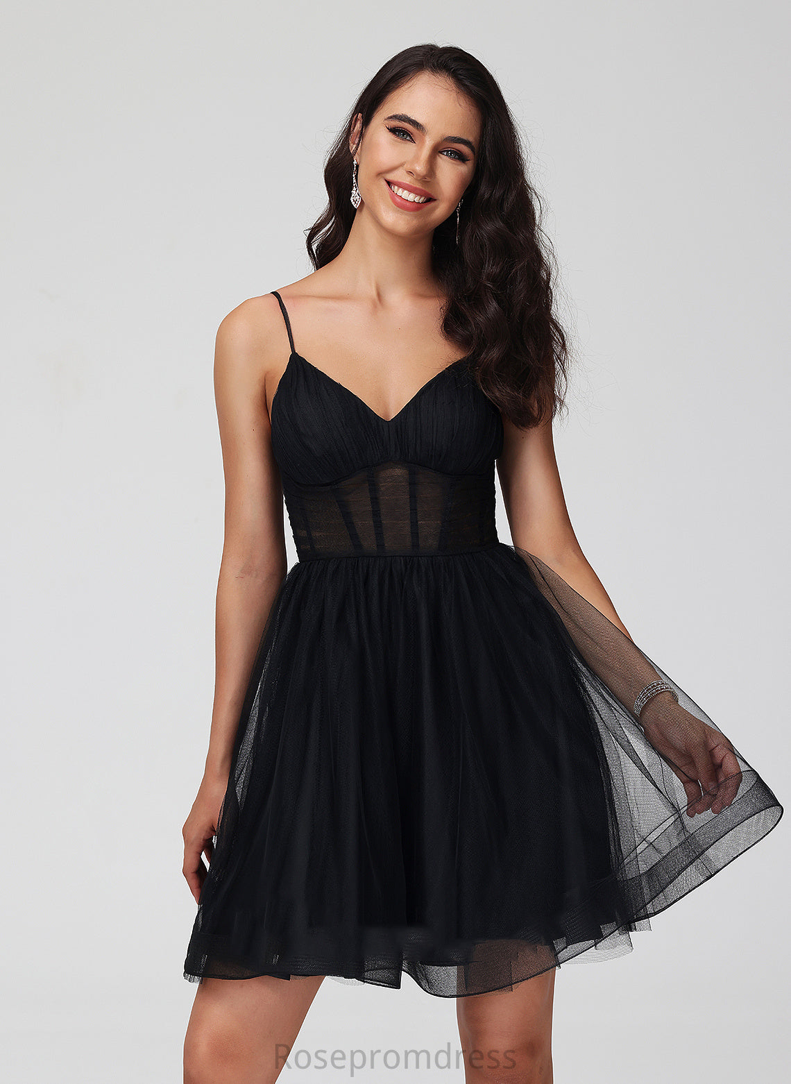 Homecoming Dresses Homecoming Tulle With A-Line V-neck Short/Mini Dress Pleated Ada