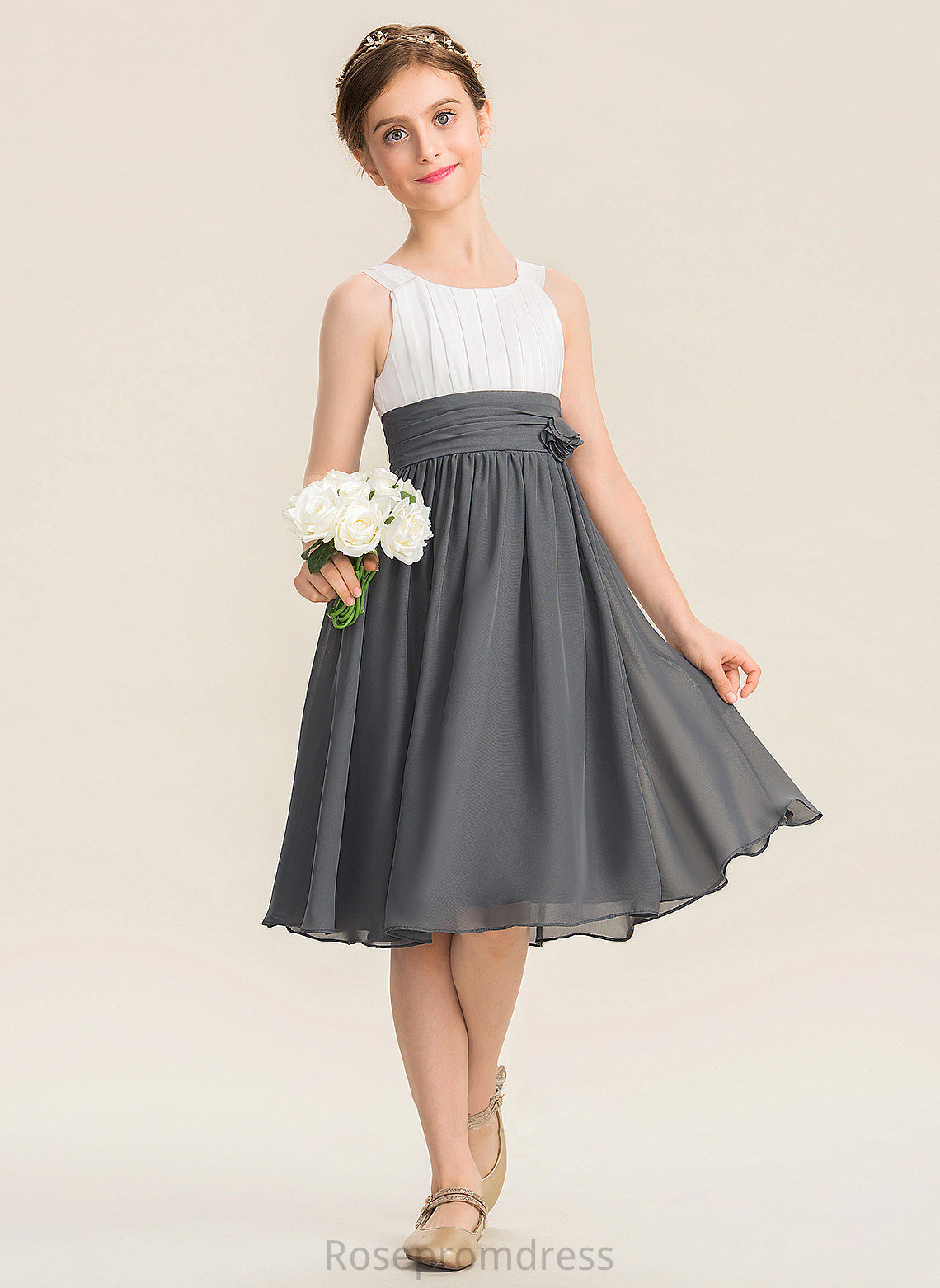 With Knee-Length Junior Bridesmaid Dresses Flower(s) Yamilet Neck Ruffle A-Line Scoop Chiffon