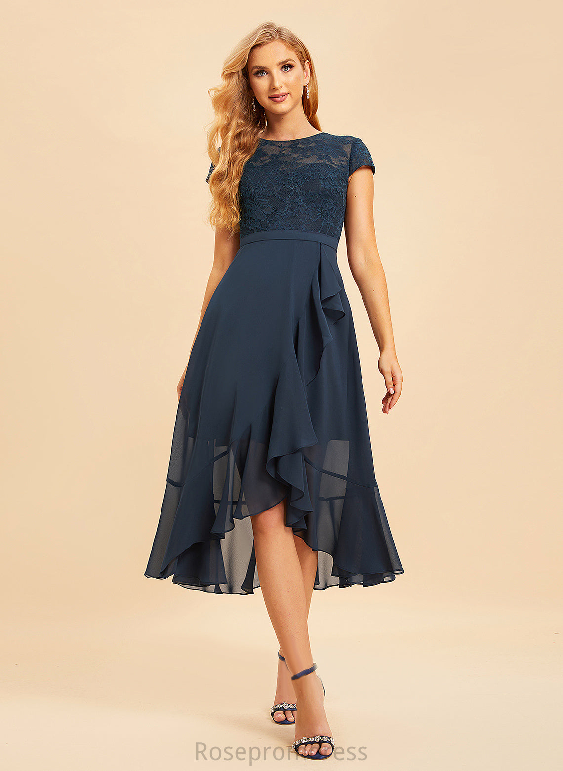 A-line Lace Neckline Silhouette Length Scoop Straps&Sleeves Asymmetrical Fabric Lauren A-Line/Princess V-Neck Bridesmaid Dresses