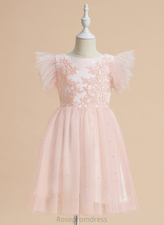 With Scoop Girl Sleeveless - Flower Girl Dresses Satin/Tulle Lace Dress Flower A-Line Knee-length London Neck