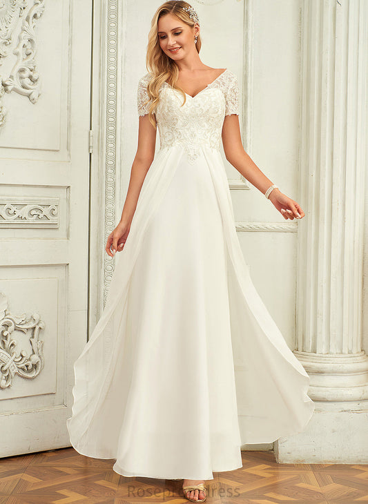 Wedding Lace Dress V-neck Chiffon Theresa With Floor-Length Wedding Dresses A-Line