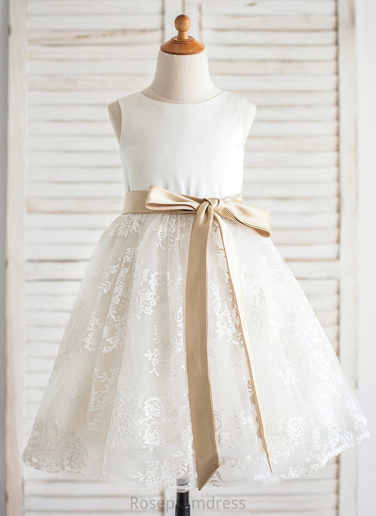 Sash Flower Girl Flower Girl Dresses Knee-length Dress Polly Neck Satin/Lace Scoop With - A-Line/Princess Sleeveless