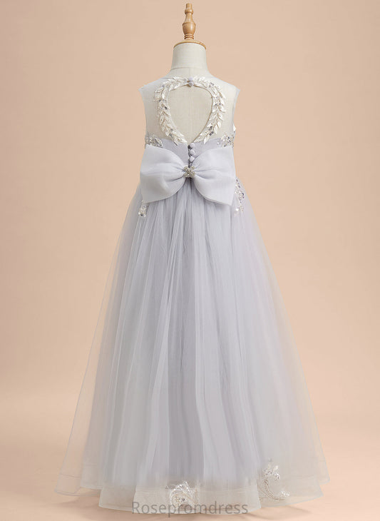 Esther Girl Neck With Sleeveless Dress Flower Girl Dresses Floor-length A-Line Beading/Sequins/Bow(s) Flower - Tulle Scoop