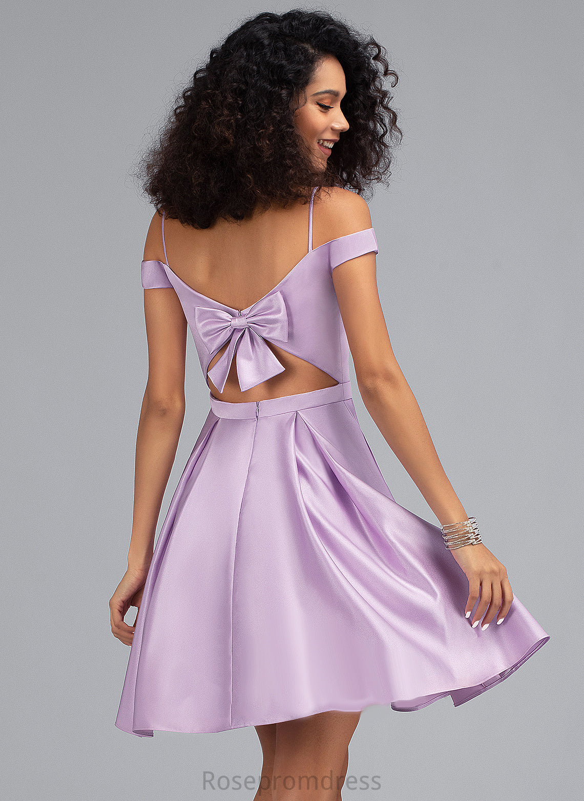 With Short/Mini Pockets Off-the-Shoulder Homecoming A-Line Homecoming Dresses Dress Satin Jaida Bow(s)