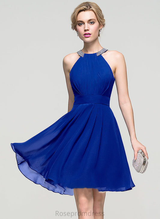 A-Line With Marilyn Ruffle Knee-Length Chiffon Beading Neck Scoop Prom Dresses